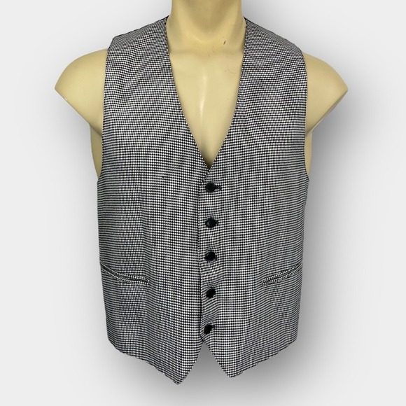 Protocol‎ Black White Houndstooth Vest Size 36 Classic Button Front Formal - Picture 1 of 7